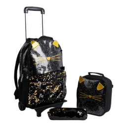 16 Inch Trolley Bag 3 Pcs Set - Black Kitty